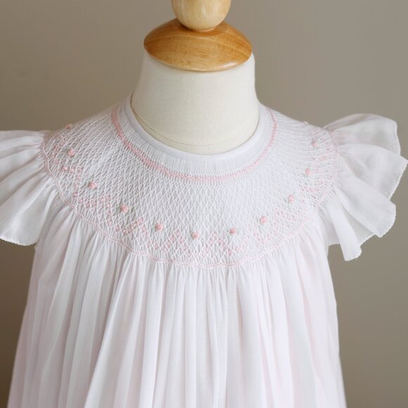 White Smocked Flower Girl Dress Pink Slip Special Occasion Heirloom Size 4 NWOT - Picture 2 of 7